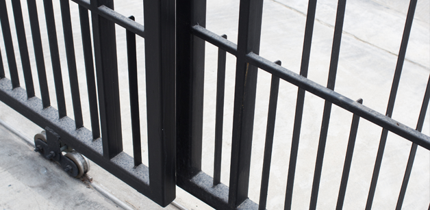 Dark grey metal security gate