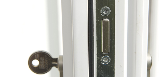 Sideways look at a UPVC door lock and key