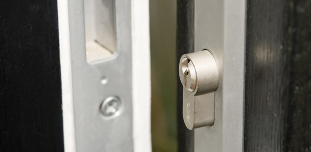 Close up of a patio door lock